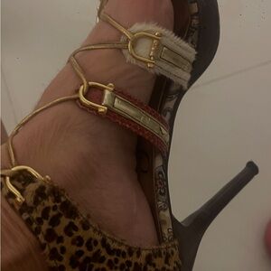 Sergio Zelcer Designer Lace-Up Sandals Gold Hardware Statement Heels Size 8